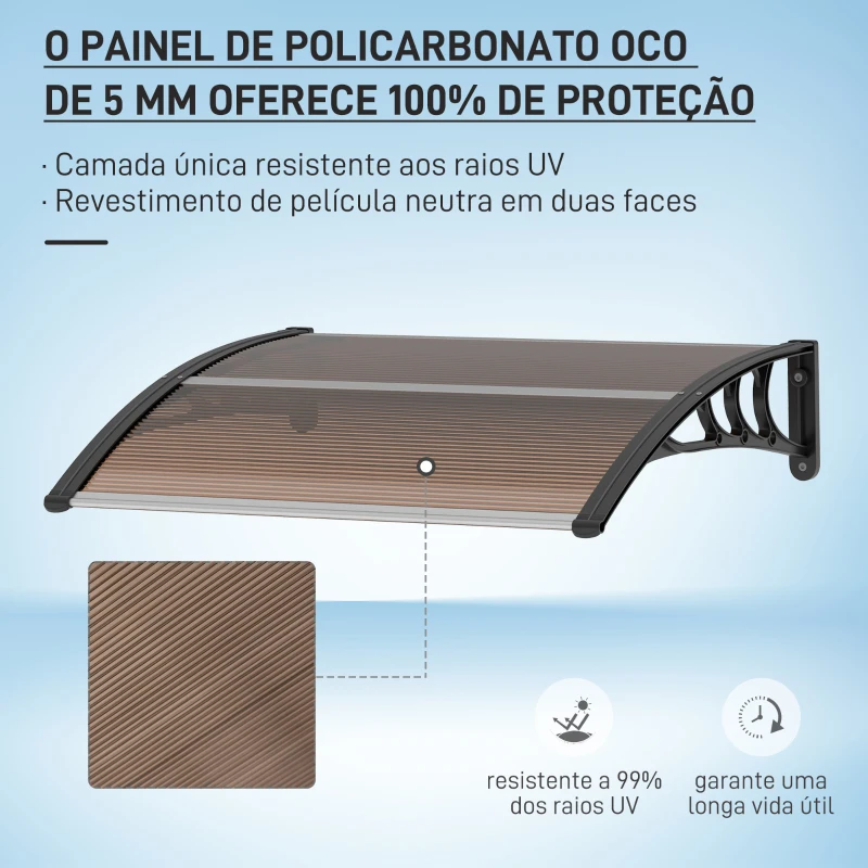 Outsunny Marquise de Proteção 75x100 cm para Portas e Janelas contra Sol e Chuva com Suporte de Liga de Alumínio Marrom e Preto