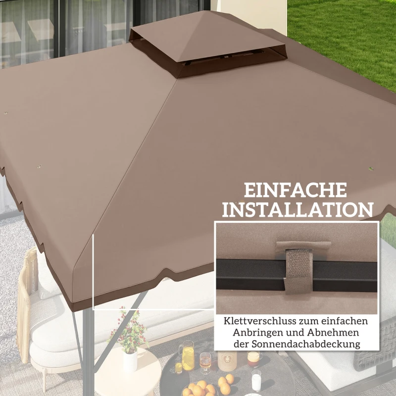 Outsunny Ersatzdach für Pavillon 3x3m Wasserabweisend Pavillondach mit Doppeldach Wasserablauflöchern Khaki