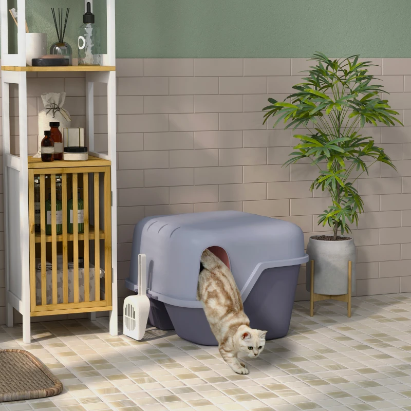 PawHut Katzentoilette, Katzenklo mit Deckel und Schaufel, leicht zu reinigen, verschließbar, Lila