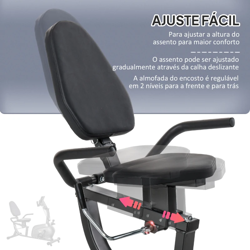 HOMCOM Bicicleta Estática com Encosto 8 Níveis de Resistência Bicicleta Banco Ajustável e Ecrã LCD 121-142x62x101 cm Preto