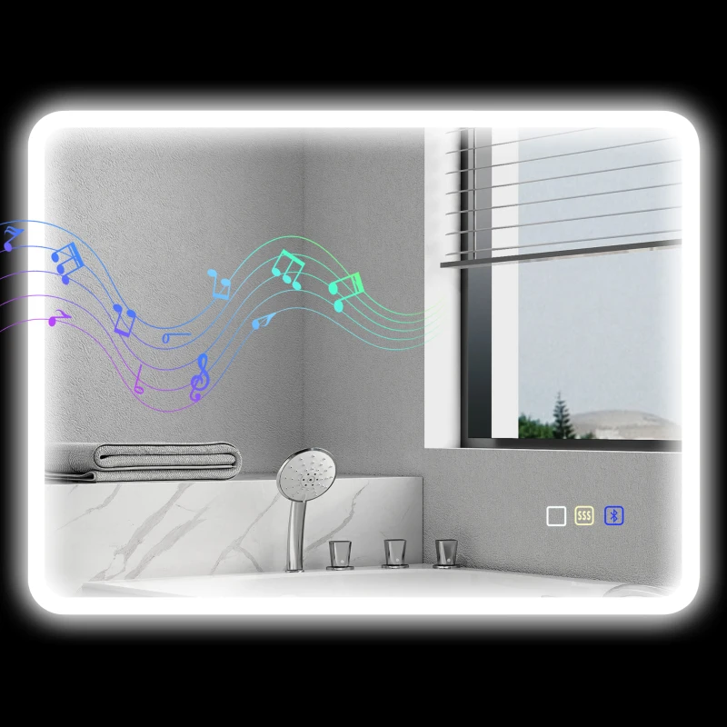 HOMCOM 80 x 60cm LED Bathroom Mirror, with Bluetooth - Silver Tone