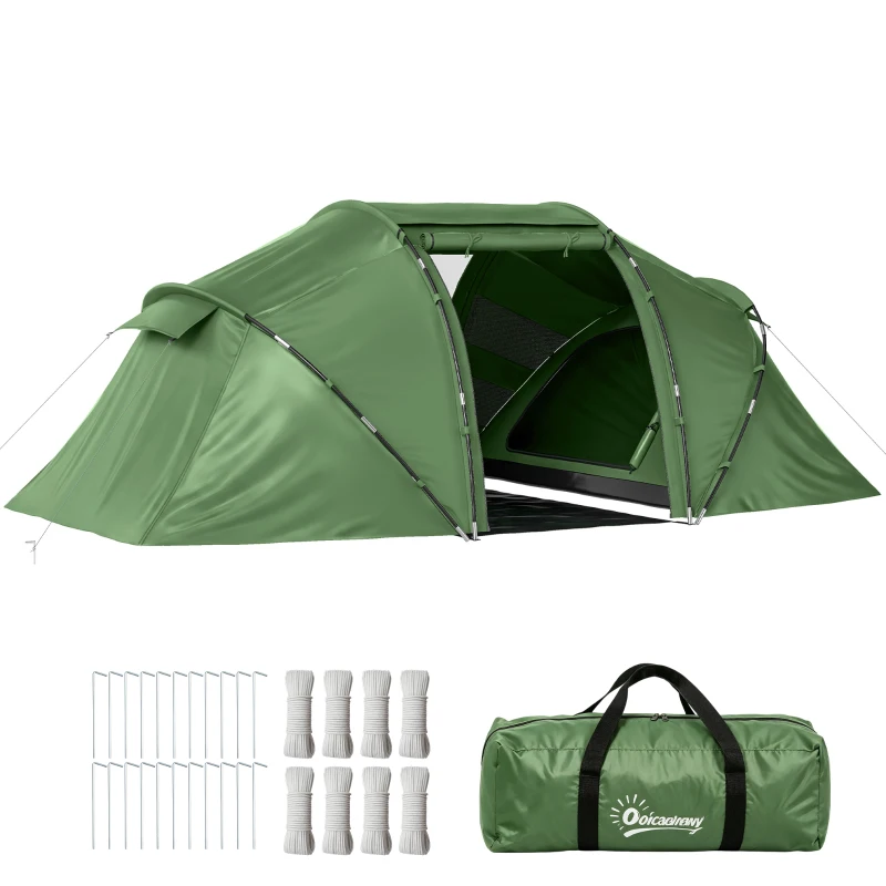 Outsunny Tunnelzelt für 4 Personen, Campingzelt mit Tür, Bodenplane, 2000mm wasserdicht Grün