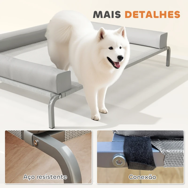 PawHut Cama Elevada para Cães com Latertais Amovíveis Cama Elevada para Cães Grandes Portátil com Malha Respirável 130x90x30 cm Cinza Claro