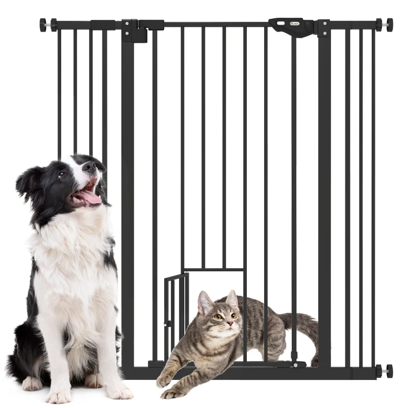 PawHut Barrière de sécurité animaux de 104,1H cm avec porte fermeture automatique système de double verrouillage noir