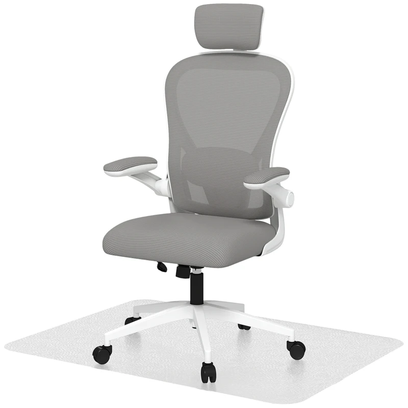 HOMCOM Conjunto de Oficina Incluye 1 Silla de Oficina de Malla Gris y 1 Alfombra Protectora 90x120 cm