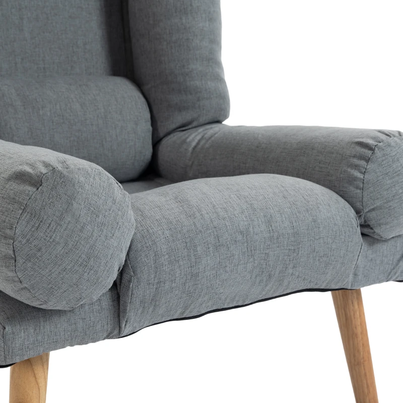 HOMCOM Recliner Chair with Footstool, Recliner Armchair with Adjustable Backrest, Thick Cushion and Wooden Legs, Grey