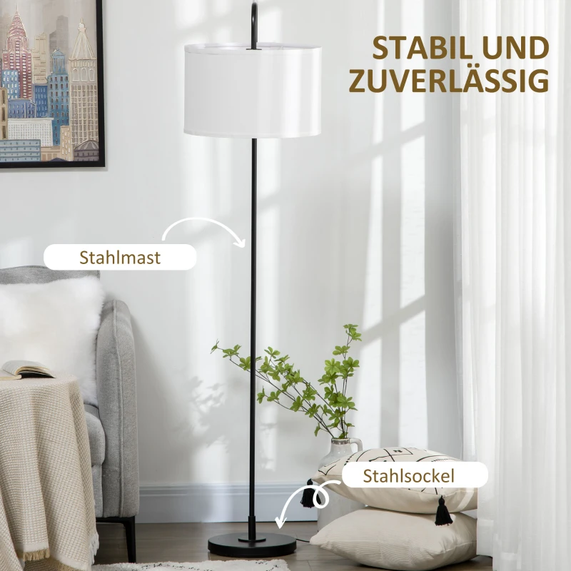 HOMCOM Vloerlamp met Voetschakelaar, Standaardlamp met Stoffen Kap, Staal, Wit(m-7)