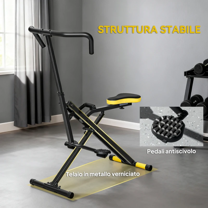 SPORTNOW Macchina Total Crunch Pieghevole con Seduta Regolabile, in Metallo e Plastica, 57x105x115 cm, Giallo