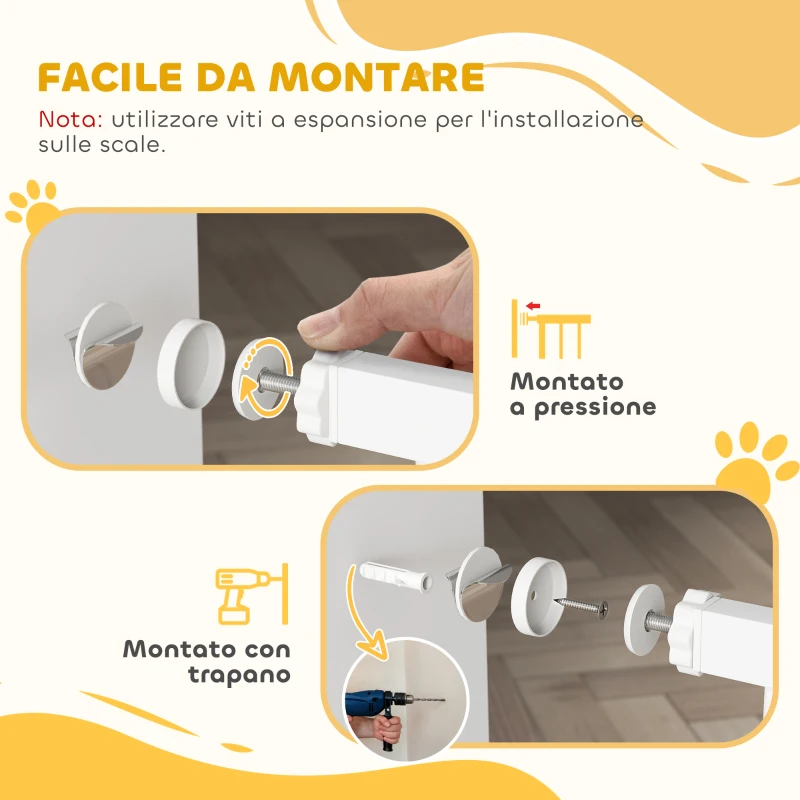 PawHut Cancelletto per Cani a Larghezza Regolabile con Doppio Blocco, in Acciaio e ABS, 76x75-95 cm, Bianco