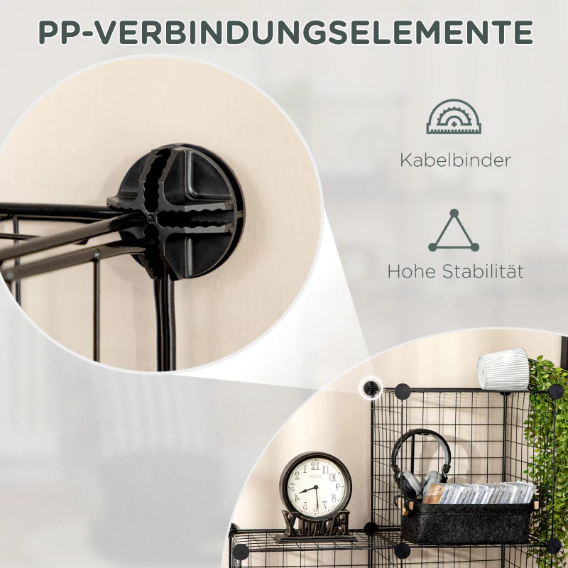 HOMCOM kubusrek, opbergkast, schoenenrek, 9 kubussen, modulaire opbouw, staal, zwart, 35 x 35 x 35 cm per kubus(m-5)