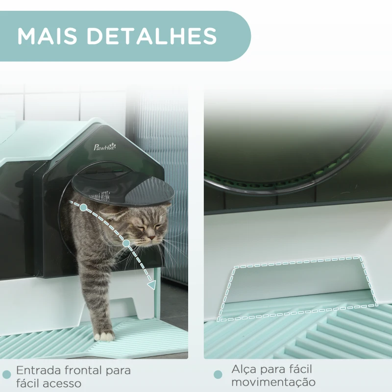 PawHut Caixa de Areia Fechada para Gatos com Bandeja Amovível Pá e Filtro Desodorizante 47x45x42 cm Azul Claro