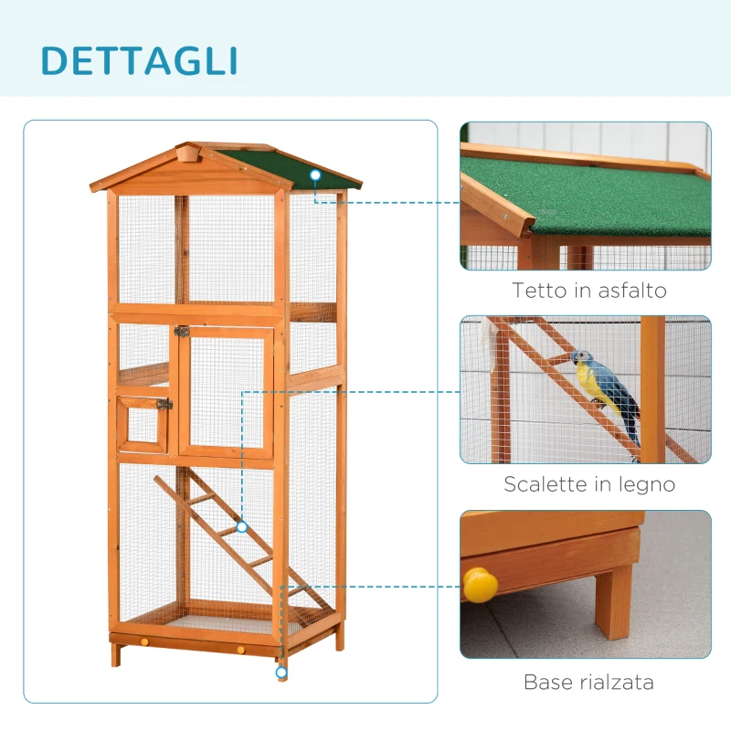 PawHut Gabbia per Uccelli Alta 165cm in Legno da Esterno con 2 Porte e Vassoio Estraibile, Arancione