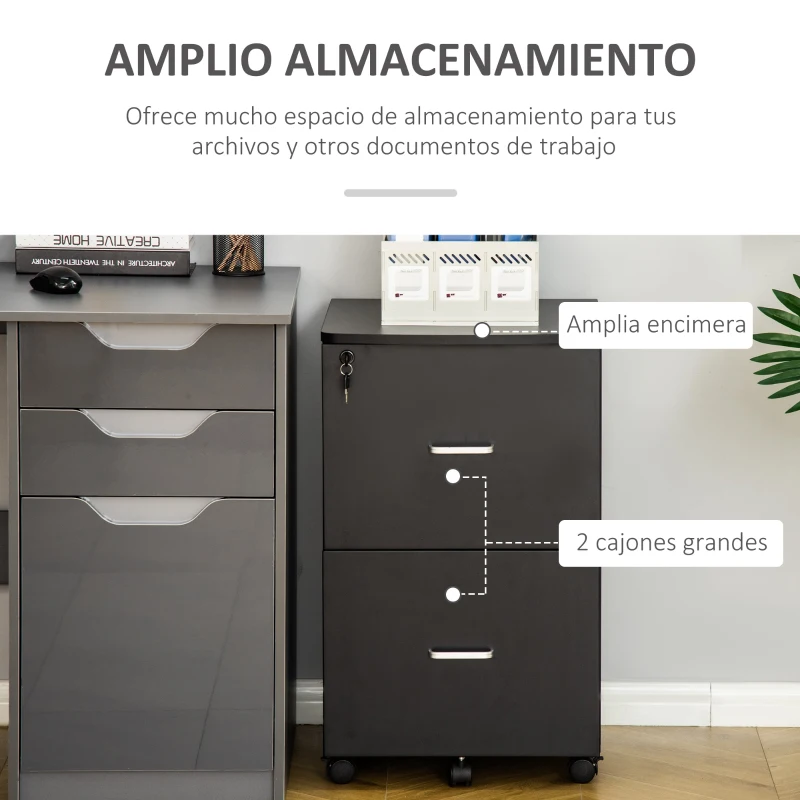 Vinsetto Cajonera de Oficina Mueble Auxiliar con 2 Cajones Cierre con Llave para Estudio Despacho 43x45x72 cm Negro