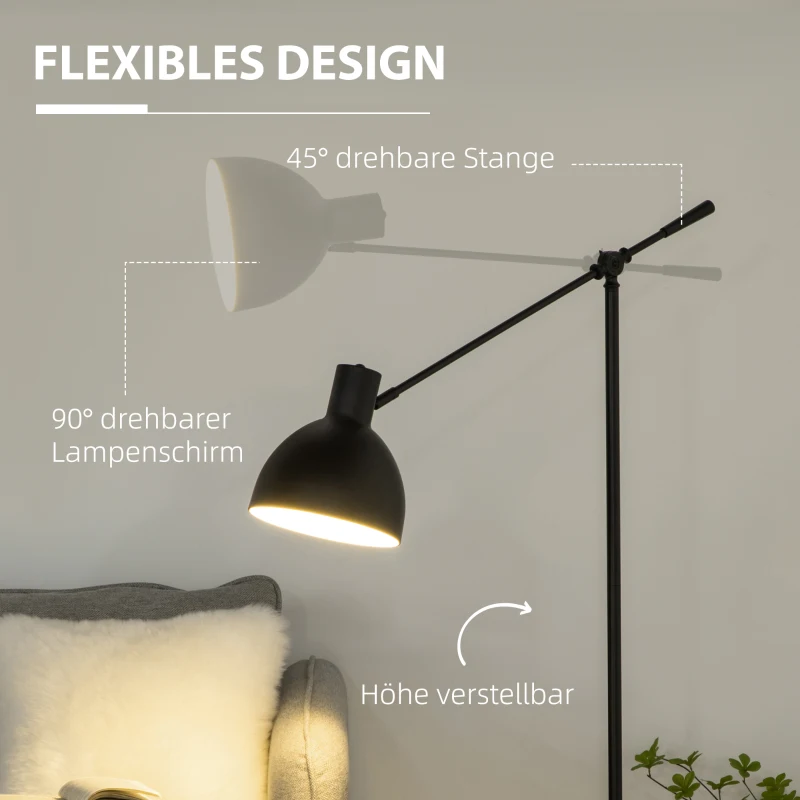 HOMCOM vloerlamp met industrieel design, in hoogte verstelbaar, vloerschakelaar; 30 m x 30 cm x 131 cm, zwart