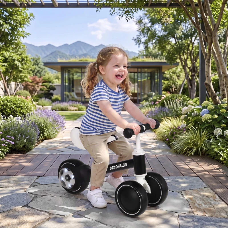 AIYAPLAY Balance Bike for Kids 1-2 Years, Toddler Bike with Adjustable Seat and Lighting Rear Wheels for Boys and Girls, Black