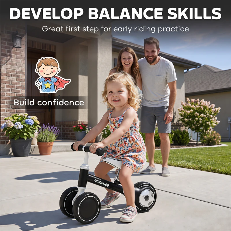 AIYAPLAY Balance Bike for Kids 1-2 Years, Toddler Bike with Adjustable Seat and Lighting Rear Wheels for Boys and Girls, Black