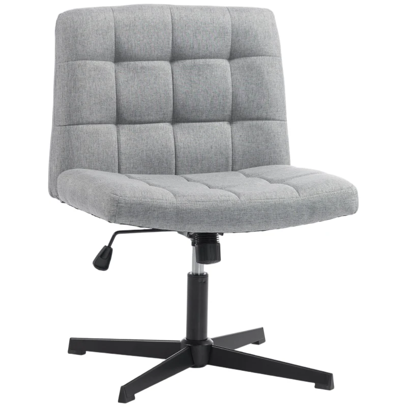 HOMCOM Armless Office Chair, Cross Legged Linen Computer Desk Vanity Chair with Wide Seat, Rocking Function, Grey