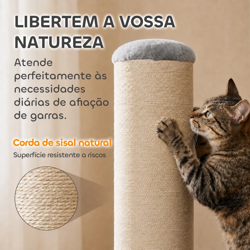 PawHut Poste Arranhador para Gatos 75,5 cm com Base Estável e Corda de Sisal Natural, Cinzento-Claro