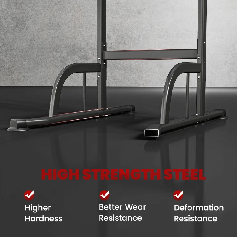 HOMCOM Power Tower Dip Station Pull Up Bar Multi-Function Push Up Equipment with Adjustable Height for Home Gym Strength Training Workout Fitness