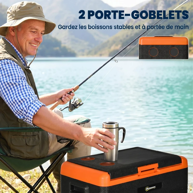 Outsunny Glacière électrique 40L portable, réfrigérateur congélateur avec poignées - dim. 58,7L x 36,5l x 43,8H cm orange et noir