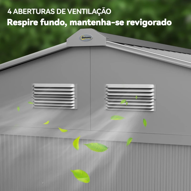 Outsunny Abrigo de Jardim Exterior 4,9 m² 277x195x192cm Abrigo e Jardim Metálico para Armazenamento de Ferramentas Cinzento