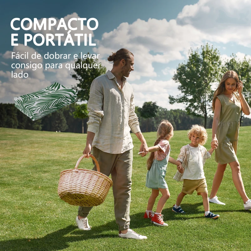 Outsunny Tapete de Exterior 152x243 cm Reversível com Padrão de Folhas para Varanda Pátio Campismo Praia Verde Escuro e Branco