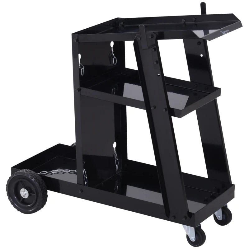 DURHAND laswagen, wagen voor gasflessen, met veiligheidsketting, 3 schappen, zwart(m-11)
