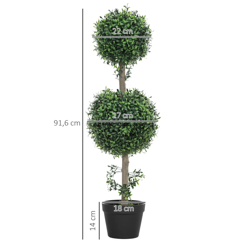 HOMCOM 2er-Set Kunstplanten, Kunstmatige Buxusbomen, UV-bescherming, met Pot, Groen