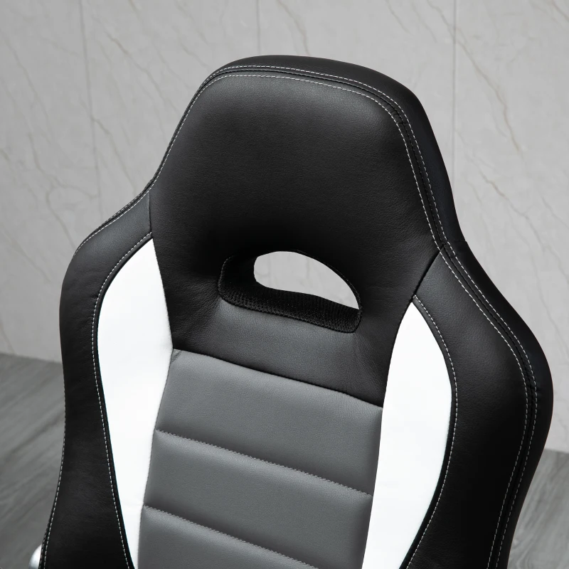HOMCOM Racing Office Chair PU Leather Computer Desk Chair Gaming Style with Wheels, Flip-Up Armrest, Grey
