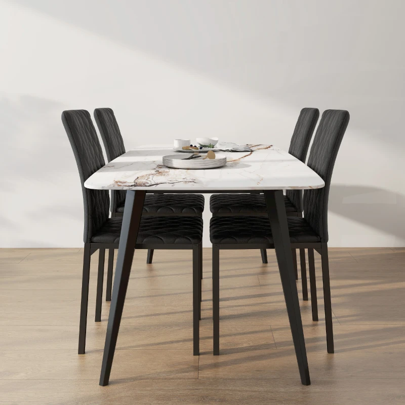 HOMCOM 4-delige Stoelenset Eetkamerstoelen Keukenstoelen 41 cm x 50 cm x 91 cm, Zwart