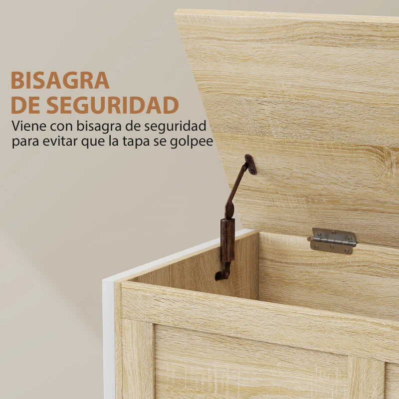 HOMCOM Baúl de Almacenaje para Dormitorio 95 L con Tapa Banco de Almacenaje con Bisagra de Seguridad 80x40x50 cm Roble