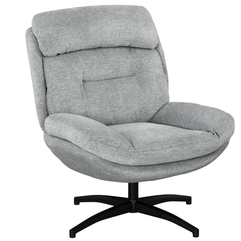 HOMCOM draaibare loungestoel voor de woonkamer, brede zitting, dikke kussens, comfortabele relaxstoel in chenille-look, waterafstotend, ideale leesstoel voor het slaapkamer, grijs