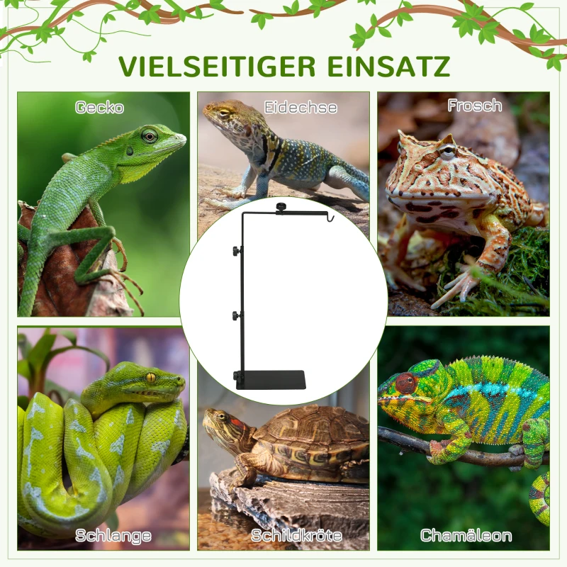 PawHut Warmtelampstandaard voor Terrarium, Hoogteverstelbaar, 40x15x95cm, Zwart