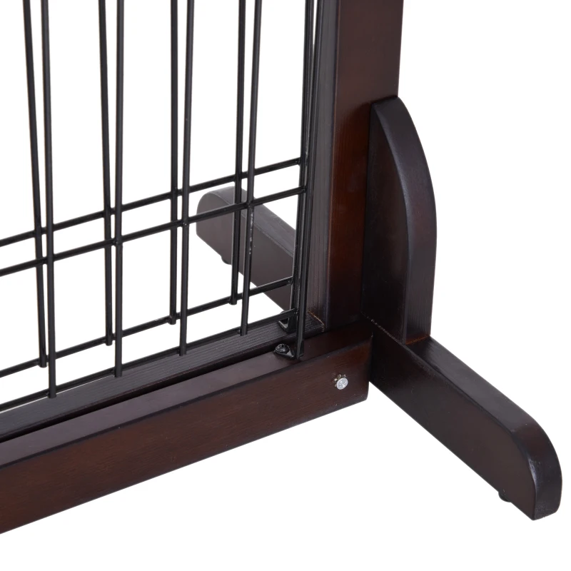 PawHut Free Standing Dog Gate, Adjustable 61 -103 (cm) Indoor Barrier, Flexible Pet Fence, Secure Separation Guard, with Support Feet, for small dog, Brown