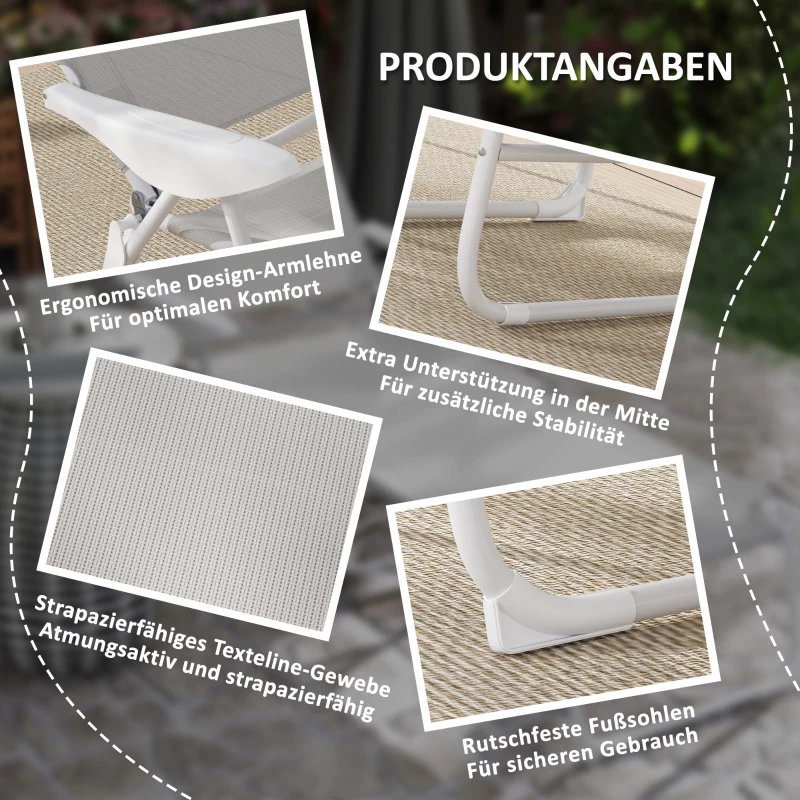 Outsunny ligstoel, opvouwbare strandstoel, tuinstoel 4 standen, mesh, Lichtgrijs, 160 x 66 x 80 cm