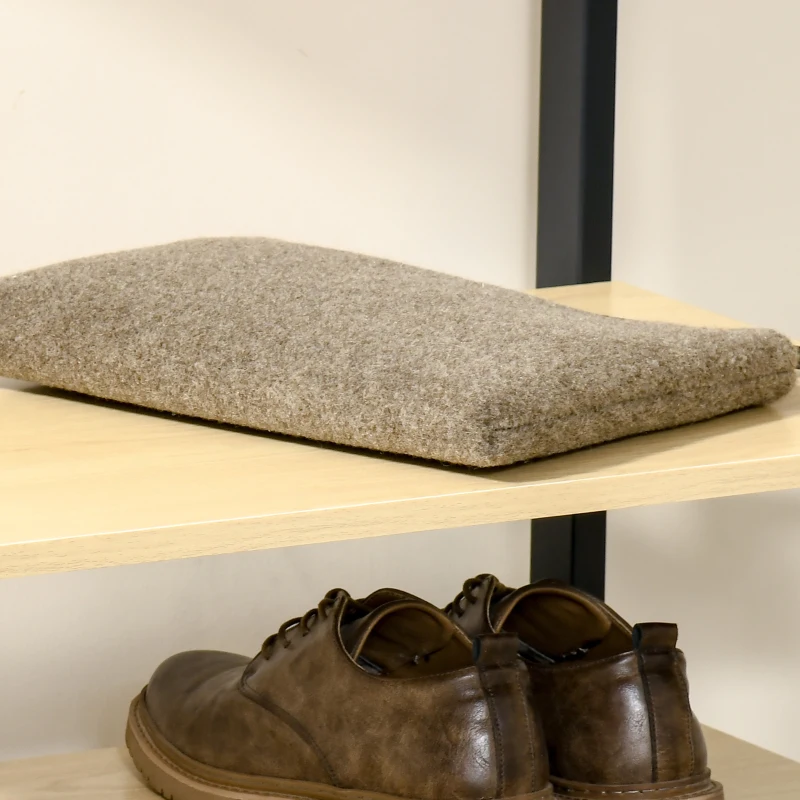 HOMCOM Porte-Manteau Vestiaire d'Entrée, Dim. 60L x 40l x 175H cm, 3 Étagères, 4 Patères, Double Crochet, MDF, Bois Clair, Acier Noir