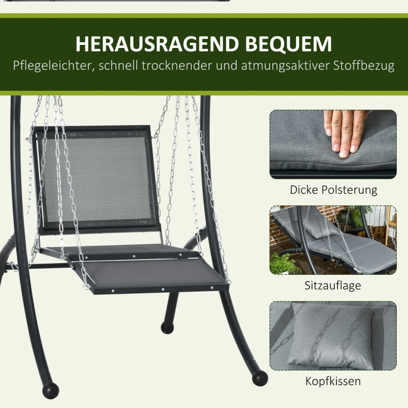 Outsunny schommelbank, tuinschommel met kussen, verstelbare zonnekap