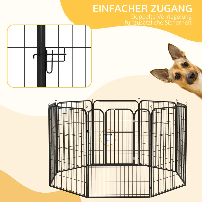 PawHut buitenverblijf box voor huisdieren puppy hek box hondenverblijf aanpasbare vorm met deur metaal 79 x 100 cm zwart