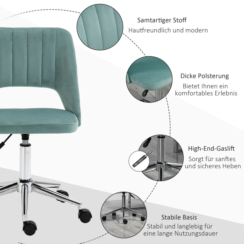 Vinsetto Verstelbare Bureaustoel met Wielen, 360° Draaibaar, Schelpvorm, Schuim, 49 x 60 x 79-91 cm, Groen