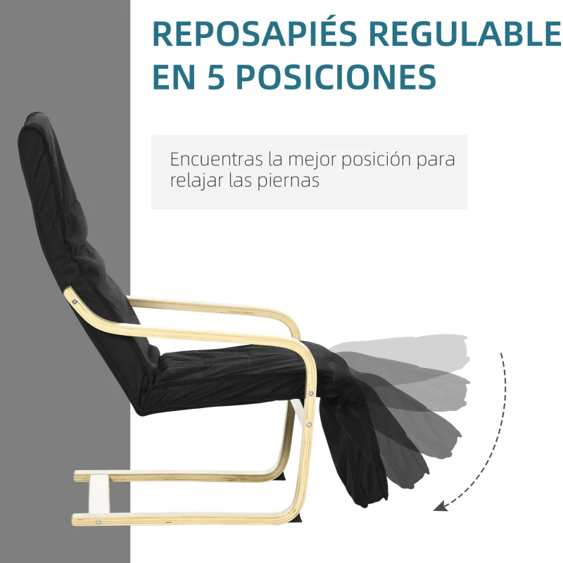 HOMCOM Sillón de Salón con Reposapiés Ajustable Butaca Tapizado en Tela para Oficina Dormitorio 66,5x94x100cm Negro