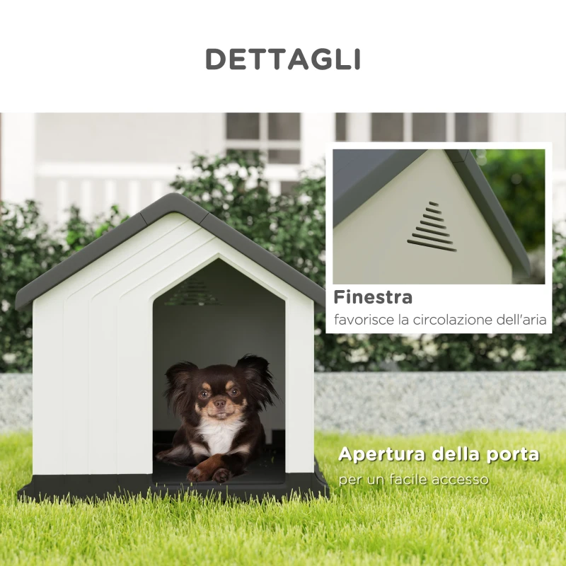 PawHut Casetta per Cani Piccoli e Mini da Esterno Impermeabile in Plastica con Finestra, 62x61x60 cm, Grigio