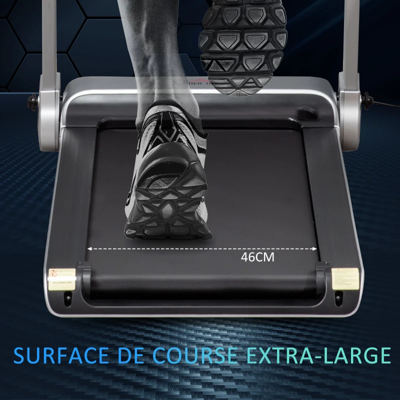 HOMCOM Tapis de course électrique pliable 1-15 km/h 735 W tapis roulant écran LED support tablette port USB bande extra-large antidérapant acier PP ABS 158 x 81 x 25 cm noir et argent