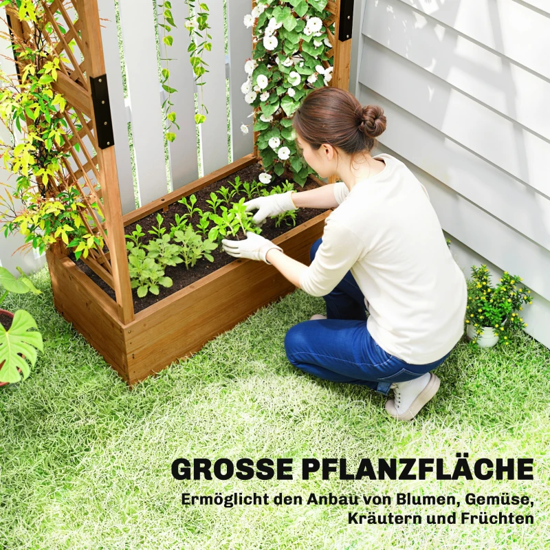 Outsunny Verhoogd bed met klimrek en dak, voor bloemen, fruit, groenten, kruiden, 110 x 44 x 181 cm, hout, Oranje