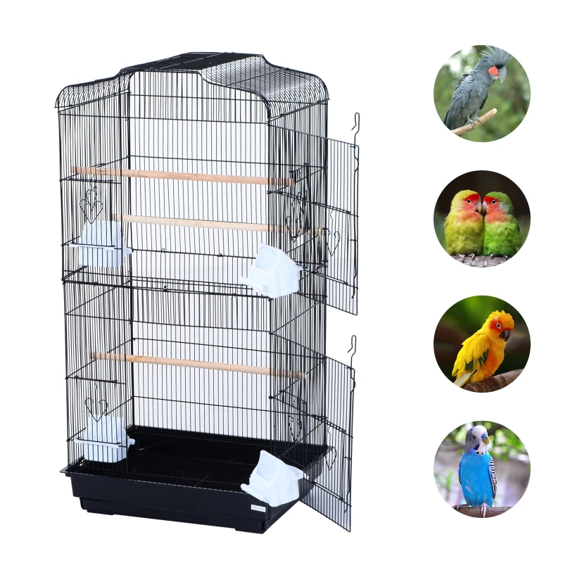 HOMCOM Cage à oiseaux avec mangeoires perchoirs 48 x 36 x 91 cm noir