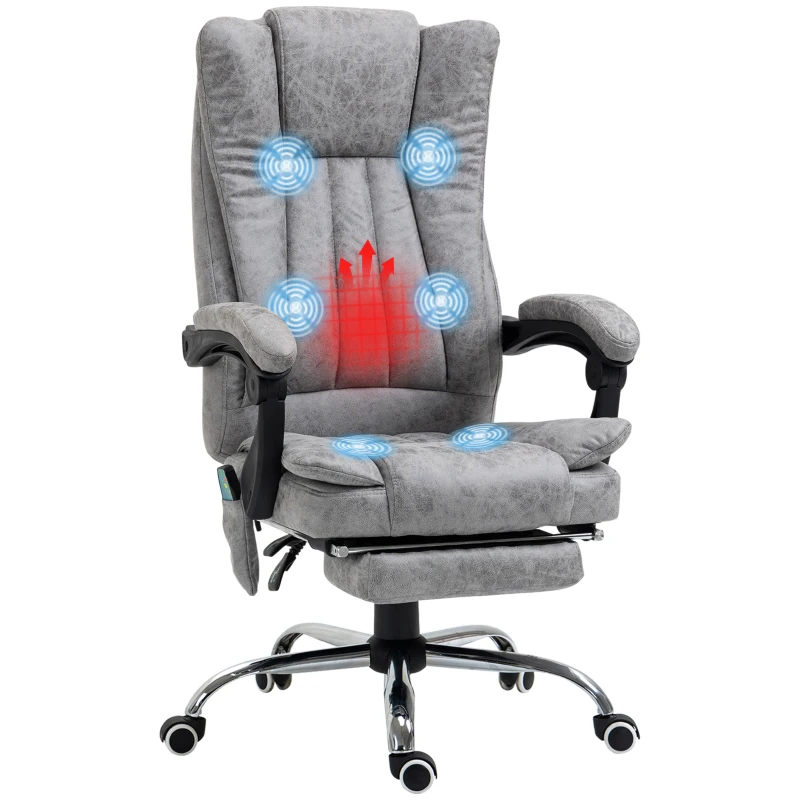 HOMCOM Ergonomische bureaustoel comfortabele grote massage met verwarmingsfunctie ligfunctie voetensteun thuis grijs