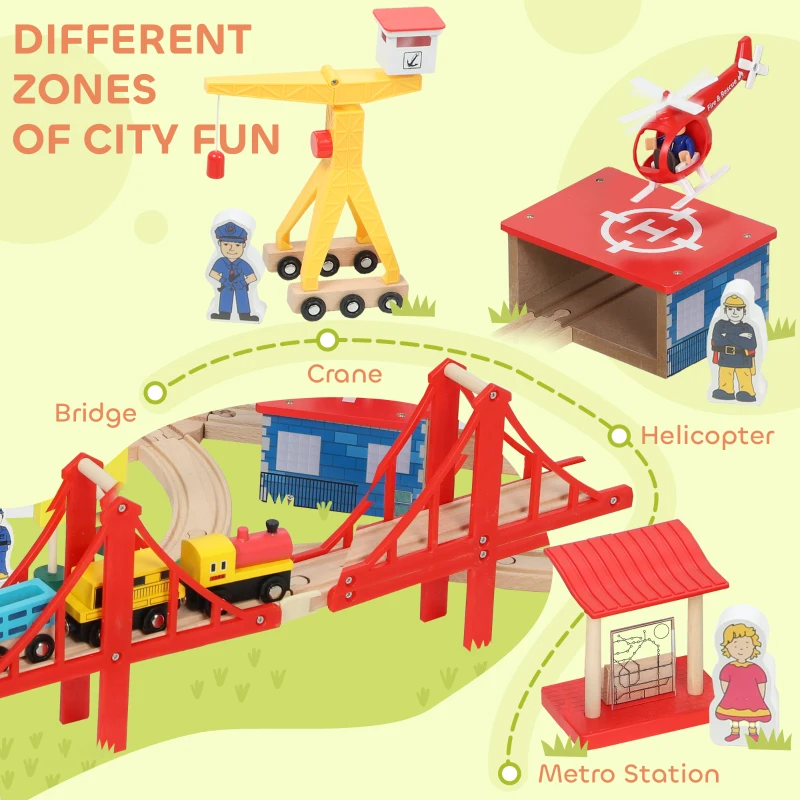AIYAPLAY 133-Piece Wooden Train Set, Toy Train with Crane, Storage Box, for Kids Ages 3+
