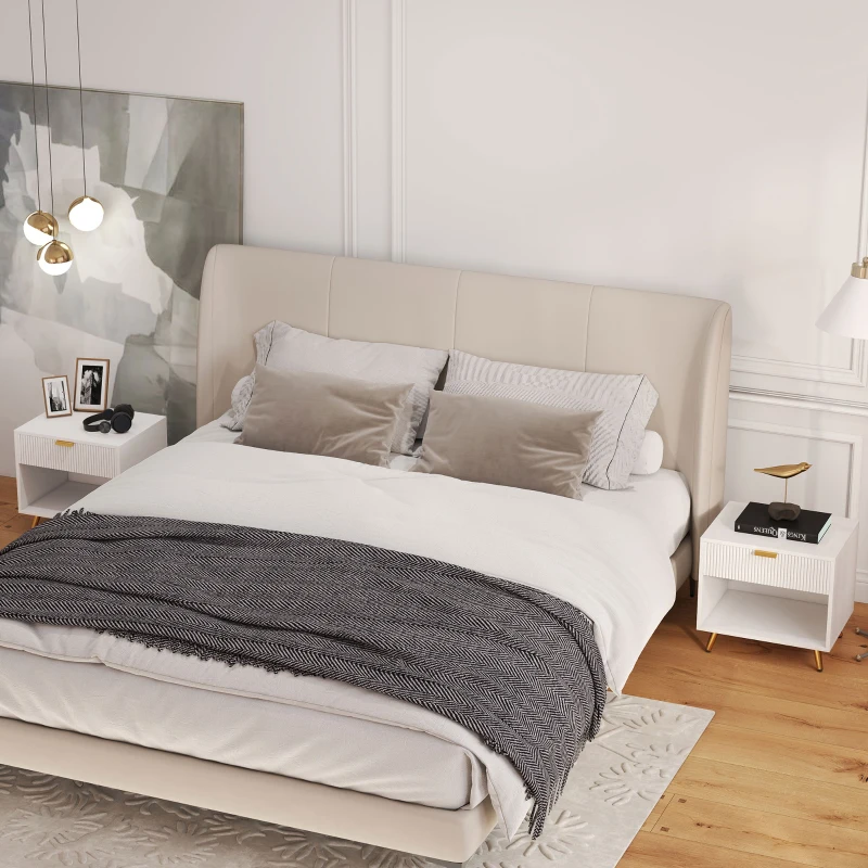 HOMCOM Bedside Tables Set of 2, Bedside Cabinets With Drawer and Open Compartment, Nightstands With Handle for Bedroom, Living Room, White