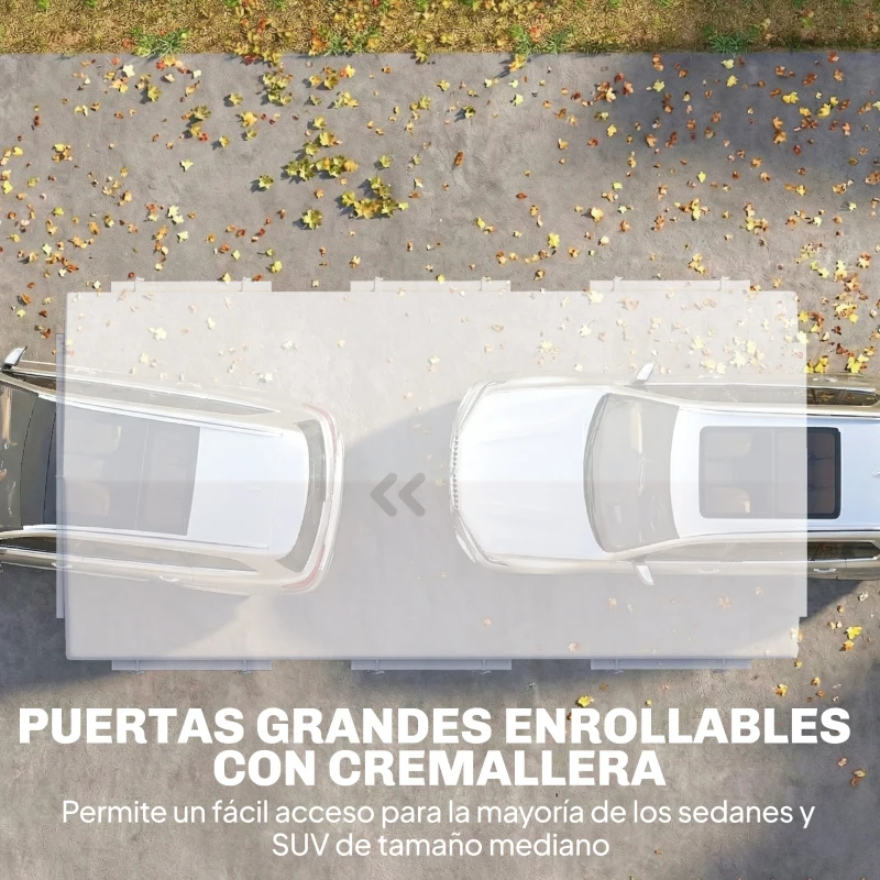 Outsunny Garaje Exterior para Coche 3x6 m Impermeable de PE Resistente Marco de Acero Galvanizado Altura Ajustable Blanco