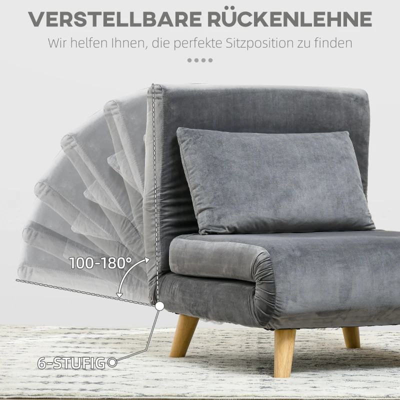 HOMCOM 2-in-1 Stoel, Relaxstoel, Gastenbed, 72 cm x 78 cm x 79 cm, Grijs