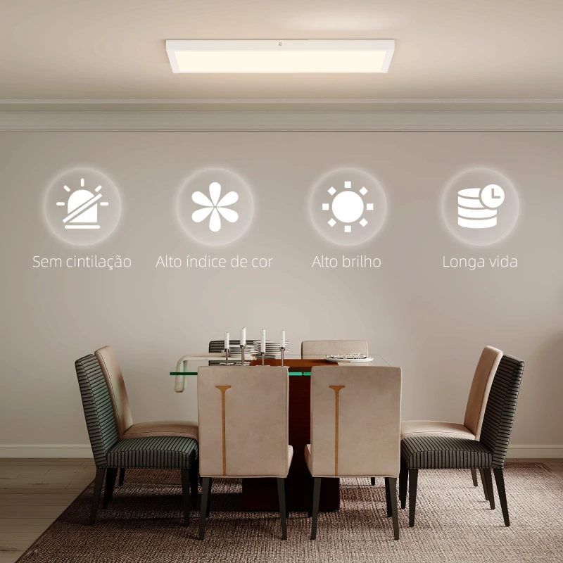 HOMCOM Conjunto de 4 Candeeiros de Teto Cor Regulável com Interruptor DIP e de Parede 3000K/4000K/6000K 60x30x3,7 cm Branco
